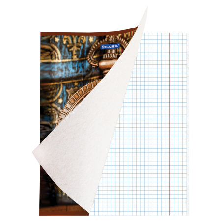 Тетрадь А5, 48 л., BRAUBERG скоба, клетка, металлизированный картон, "ВРЕМЯ", 1 шт, 403042 - Тетради 40-48 листов