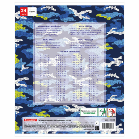 Тетрадь 24 л. BRAUBERG клетка, обложка картон, "КАМУФЛЯЖ", 403584 - Тетради 12-24 листов