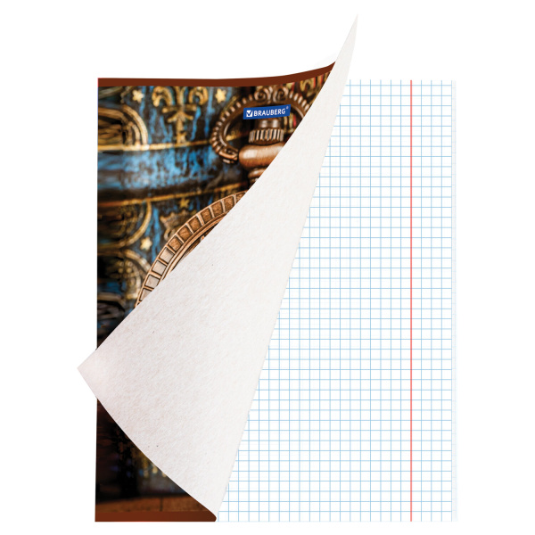 Тетрадь А5, 48 л., BRAUBERG скоба, клетка, металлизированный картон, "ВРЕМЯ", 1 шт, 403042 - Тетради 40-48 листов