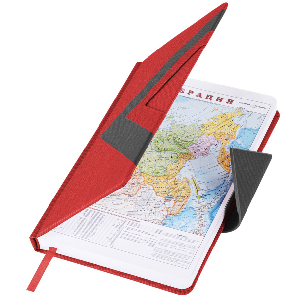 Ежедневник недатированный А5 138x213 мм BRAUBERG "Waves" под кожу, застежка 160 л., красный/черный, 111874 - Ежедневники с покрытием "под кожу и ткань"