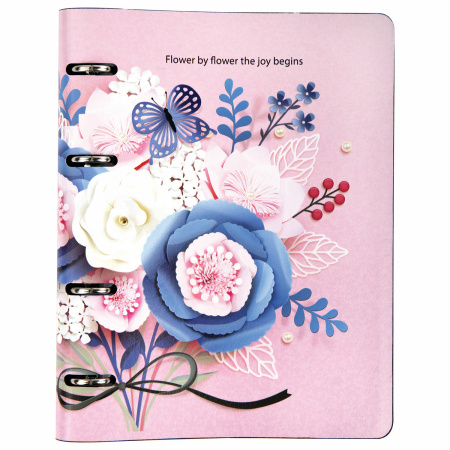 Тетрадь на кольцах А5 (180х220 мм), 80 листов, под кожу, клетка, BRAUBERG VISTA, "Bouquet", 112123 - Тетради на кольцах и сменные блоки к ним