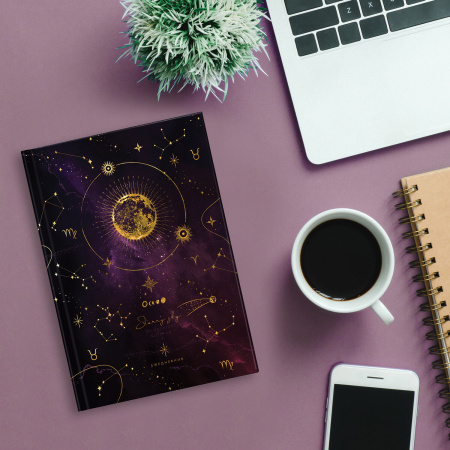 Ежедневник недатированный А5 (145х215 мм), ламинированная обложка с фольгой, 128 л., STAFF, "Starry", 113525 - Ежедневники с твердой обложкой