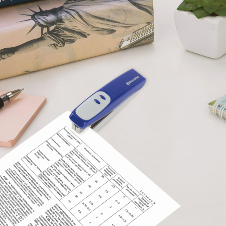 Степлер №10 BRAUBERG "Germanium", до 12 листов, с антистеплером, синий, ГАРАНТИЯ 5 ЛЕТ, 226569 - Степлеры настольные