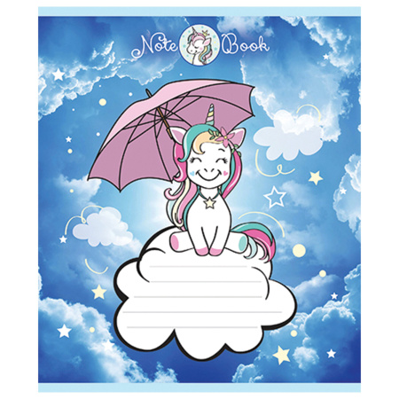 Тетрадь 12 л. ПЗБМ клетка, блестки, "Единорожки" (5 видов), 019418 - Тетради 12-24 листов