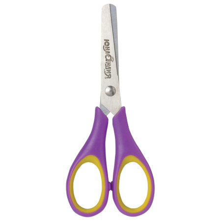 Ножницы ЮНЛАНДИЯ "ВОЗДУШНЫЙ ЗМЕЙ", 125 мм, для правши, резиновые вставки, фиолетово-желтые, европодвес, 236856 - Ножницы детские