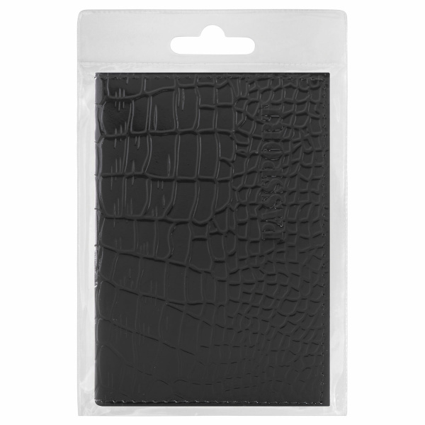 Обложка для паспорта натуральная кожа крокодил, "PASSPORT", черная, BRAUBERG, 237185 - Обложки для паспорта