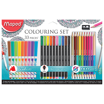 Набор для творчества MAPED "Colouring Set", 10 фломастеров, 10 капиллярных ручек, 12 двусторонних цветных карандашей, точилка, 897417