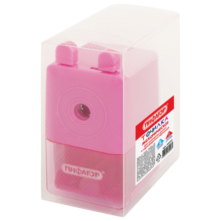 Точилка механическая ПИФАГОР "Study", корпус розовый, 229797 - Точилки механические
