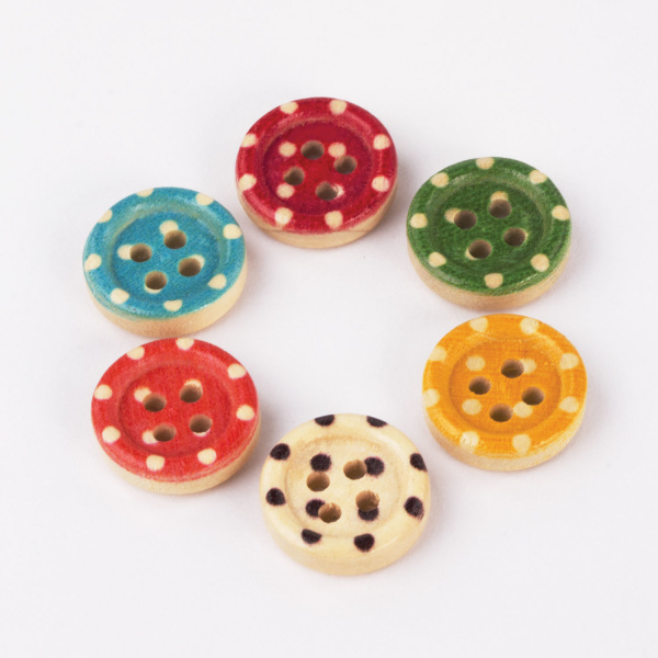 Пуговицы декоративные "Горошек", дерево, 13 мм, 24 шт., 6 цветов, ОСТРОВ СОКРОВИЩ, 661414 - Пуговицы для творчества
