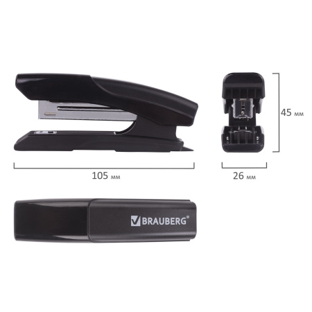Степлер №10 BRAUBERG "Black Jack", до 18 листов, антистеплер, черный, 227763 - Степлеры настольные