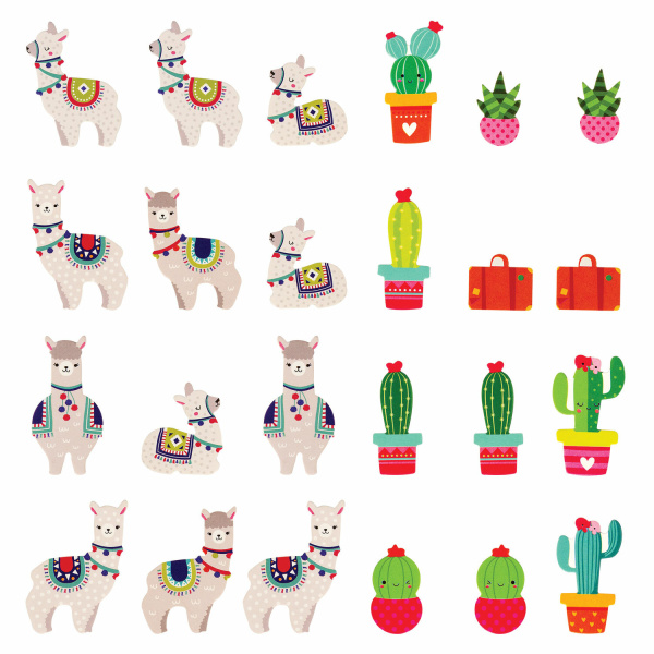 Наклейки из EVA "Ламы и кактус", 24 штуки, ассорти, ЮНЛАНДИЯ, 662687 - Наклейки