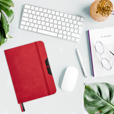 Блокнот А5 (162х218 мм), BRAUBERG "NOTE", под кожу софт-тач, с резинкой, 80 л., клетка, красный, 113439 - Бизнес-блокноты и бизнес-тетради