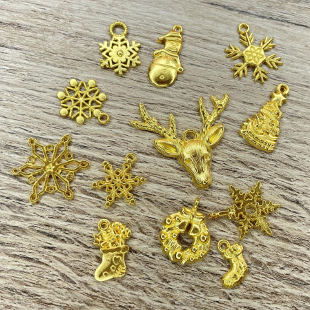 Набор металлических подвесок "Рождество 2" золото, размер большей 35*34 мм