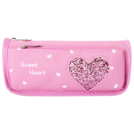 Пенал-косметичка ЮНЛАНДИЯ, 2 отделения, полиэстер, "Heart", розовый, 21х6х9 см, 270258 - Пеналы мягкие