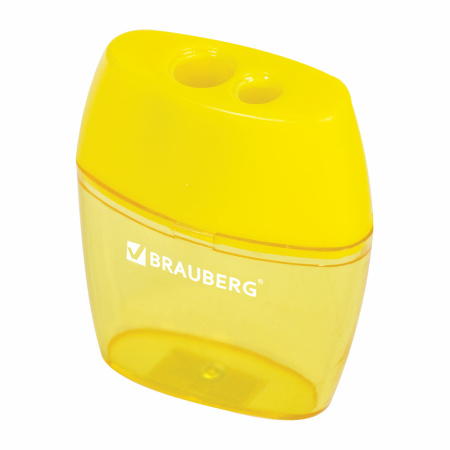 Точилка BRAUBERG "Diamond Dual", 2 отверстия для чернографитных карандашей (в том числе утолщенных), с контейнером, ассорти, 226941 - Точилки ручные