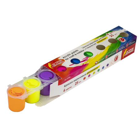 Краски акриловые НЕОН для рисования и хобби ОСТРОВ СОКРОВИЩ 6 цветов по 25 мл, 191692 - Декоративные и хобби краски