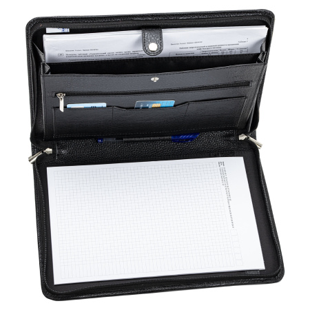 Папка из натуральной кожи на молнии, 340х250х30 мм, черная, 8-011 - Папки из кожи