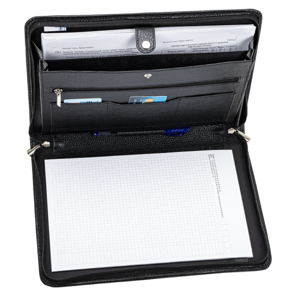 Папка из натуральной кожи на молнии, 340х250х30 мм, черная, 8-011 - Папки из кожи