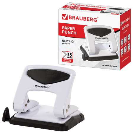 Дырокол металлический BRAUBERG "PN-150M", до 35 листов, белый, 227790 - Дыроколы настольные