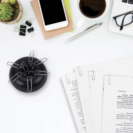 Скрепочница магнитная STAFF, прозрачный/черный корпус, 226825 - Диспенсеры для скрепок