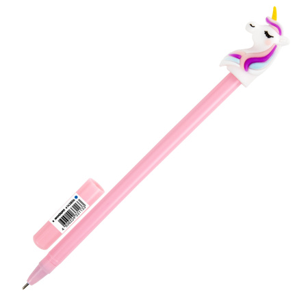 Ручка с топпером шариковая ЮНЛАНДИЯ "Единорожка", корпус ассорти, СИНЯЯ, пишущий узел 0,7 мм, 143806 - Ручки фигурные