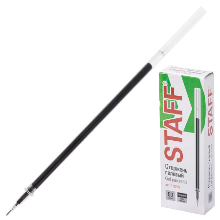 Стержень гелевый STAFF "Basic" GPR-229, 135 мм, ЧЕРНЫЙ, игольчатый узел 0,5 мм, линия 0,35 мм, 170229 - Стержни для ручек гелевых