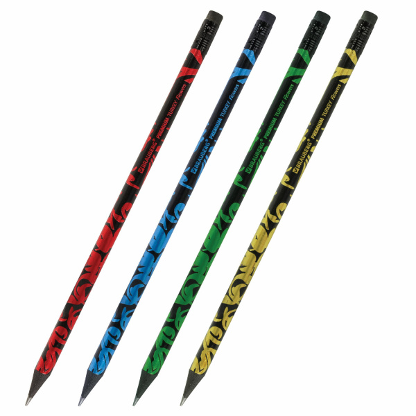 Карандаш чернографитный BRAUBERG "PREMIUM TURKEY", 1 шт., "Flowers", НВ, ассорти, дисплее, 181562 - Карандаши чернографитные