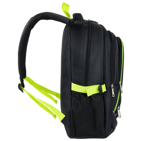 Рюкзак BRAUBERG HIGH SCHOOL универсальный, 3 отделения, "Акцент", черный/салатовый, 46х31х18 см, 270761 - Рюкзаки городские для старшеклассников и студентов