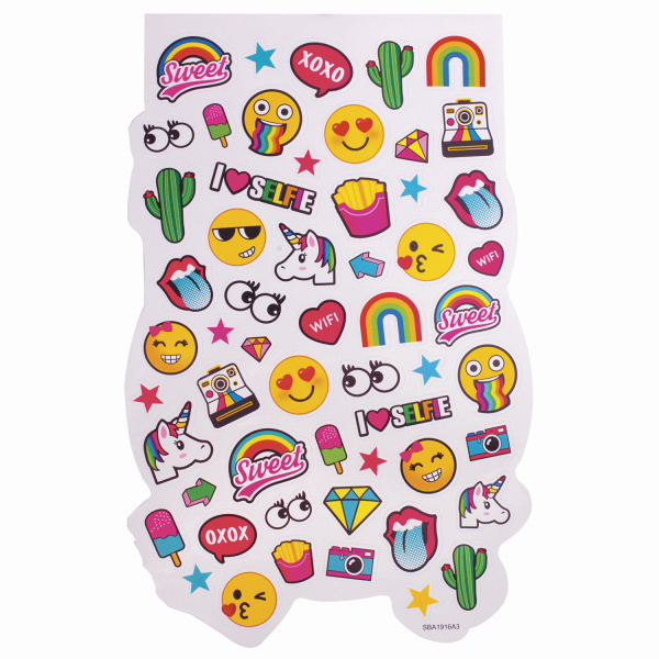 Альбом со сверкающими наклейками "Смайлики", 4 листа, более 250 шт., склейка, ЮНЛАНДИЯ, 662699 - Наклейки