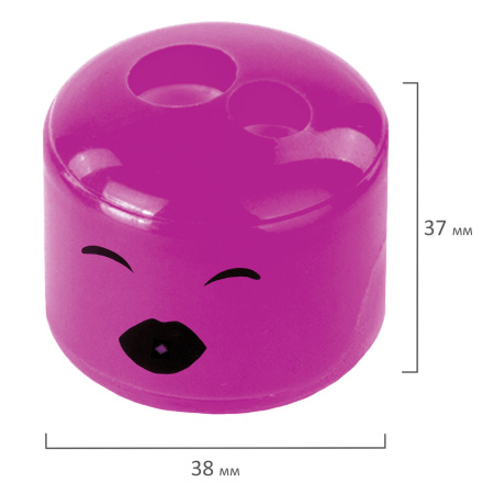 Точилка ПИФАГОР "Смайлики", 2 отверстия для чернографитных карандашей (в том числе утолщенных), с контейнером, пластиковая, ассорти, 228444 - Точилки ручные