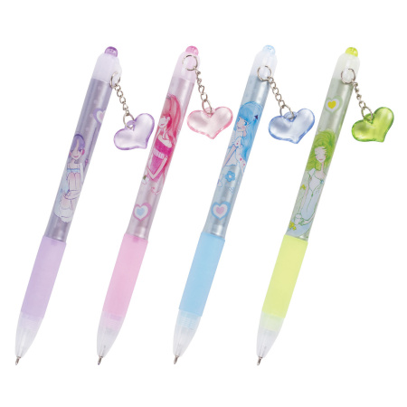 Ручка шариковая автоматическая с грипом BRAUBERG "First Love", СИНЯЯ, подвеска, корпус ассорти, узел 0,5 мм, линия письма 0,3 мм, 141285 - Ручки шариковые автоматические