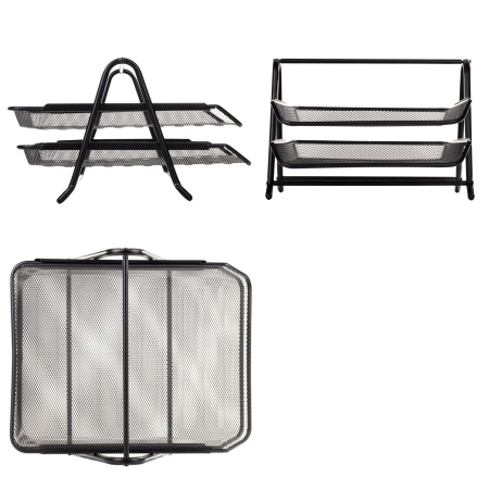 Лоток горизонтальный металлический для бумаг, 2 секции, BRAUBERG "Germanium", А4 (355х205х295 мм), черный, 231950 - Лотки горизонтальные (поддоны)