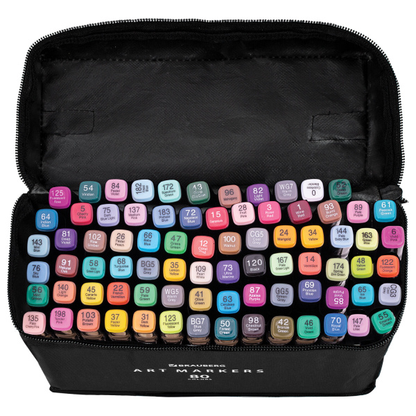 Маркеры для скетчинга двусторонние, НАБОР 80 шт., текстильный чехол, BRAUBERG, 152233 - Скетчмаркеры в наборах