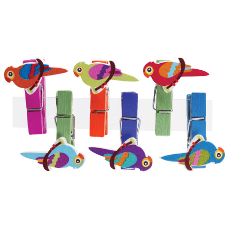 Прищепки декоративные "Птички", 6 штук, 3,5 см, ассорти, ОСТРОВ СОКРОВИЩ, 661299 - Прищепки для творчества