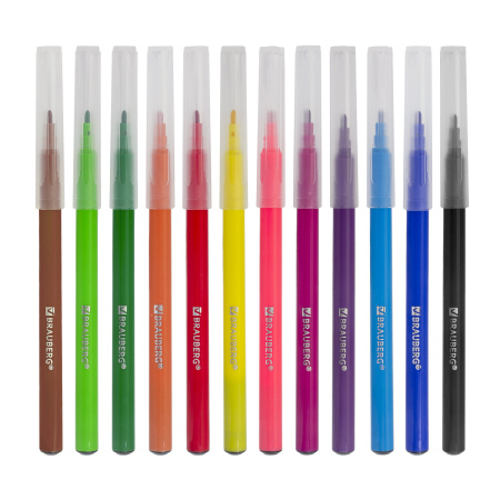 Фломастеры BRAUBERG "PREMIUM", 12 цветов, УЛЬТРАСМЫВАЕМЫЕ, классические, вентилируемый колпачок, картонная коробка с европодвесом, 151938 - Фломастеры классические