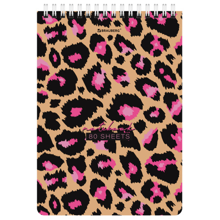 Блокнот А5 (146х206 мм), 80 л., гребень, картон, жесткая подложка, клетка, BRAUBERG, "Leopard", 114383 - Блокноты