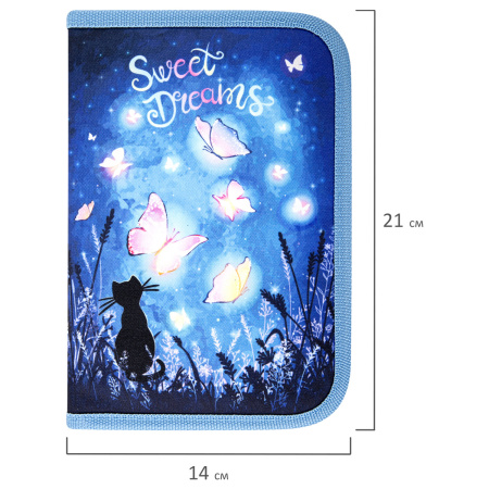 Пенал BRAUBERG с наполнением, 1 отделение, 1 откидная планка, 24 предмета, 21х14 см, "Sweet dreams", 270720 - Пеналы с наполнением