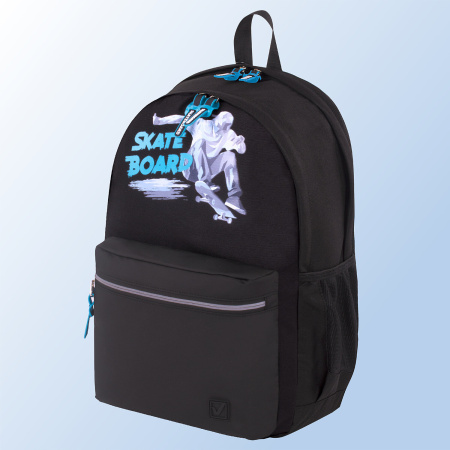 Рюкзак BRAUBERG FASHION CITY универсальный, "Skateboard", черный, 46х31х15 см, 229969 - Рюкзаки городские для старшеклассников и студентов