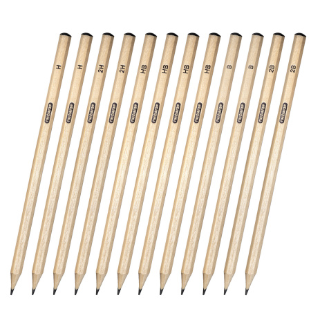 Карандаши чернографитные чертежные школьные разной твердости НАБОР 12 штук 2H-2B, ПИФАГОР, 181883 - Карандаши чернографитные