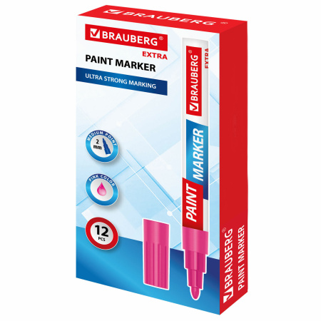 Маркер-краска лаковый EXTRA (paint marker) 2 мм, РОЗОВЫЙ, УСИЛЕННАЯ НИТРО-ОСНОВА, BRAUBERG, 151977 - Маркеры-краски лаковые