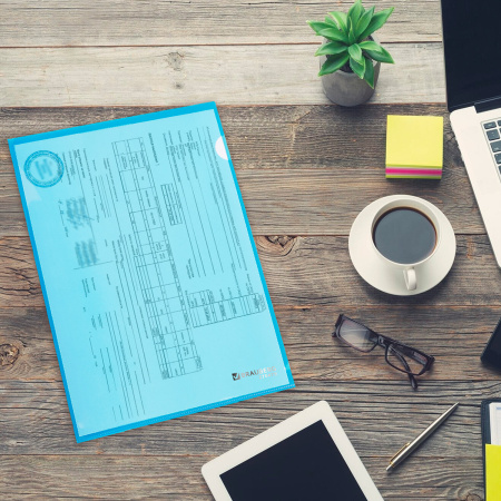 Папка-уголок плотная BRAUBERG SUPER, 0,18 мм, синяя, 270479 - Папки-уголки пластиковые