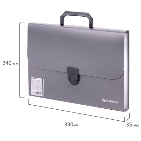 Папка-портфель пластиковая BRAUBERG "ПРОЕКТ", А4 (330х240х35 мм), 13 отделений, серый, РОССИЯ, 226027 - Портфели пластиковые