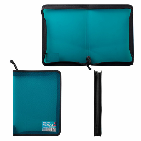 Папка на молнии пластиковая BRAUBERG "Income", А4, 325х230 мм, тонированная, 3 цвета ассорти, 224055 - Папки пластиковые на молнии