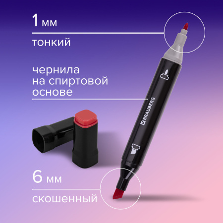 Маркеры для скетчинга двусторонние, НАБОР 24 шт., базовые цвета, в чехле, BRAUBERG, 152295 - Скетчмаркеры в наборах