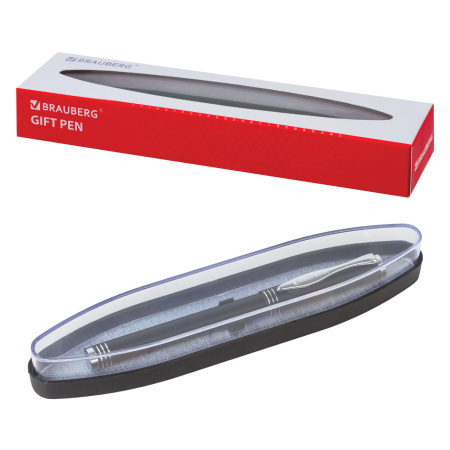 Ручка подарочная шариковая BRAUBERG Magneto, СИНЯЯ, корпус черный с хромированными деталями, линия письма 0,5 мм, 143494 - Ручки бизнес-класса