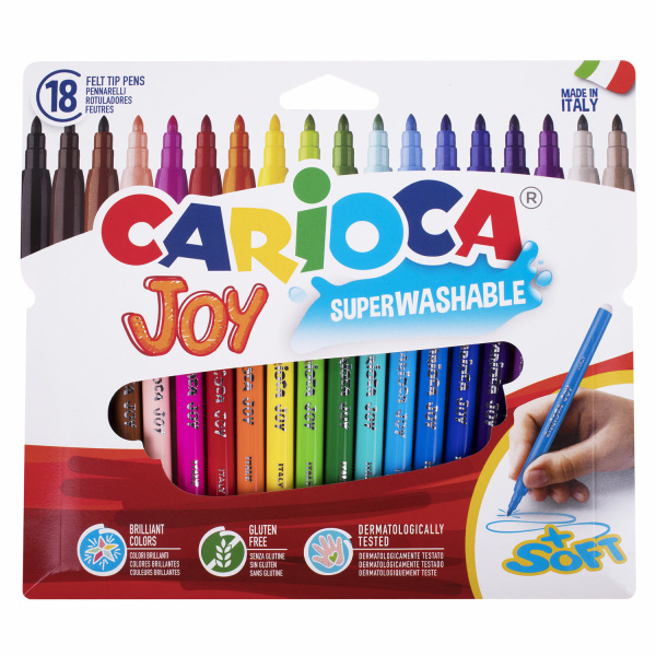 Фломастеры CARIOCA (Италия) "Joy" 18 цветов, суперсмываемые, вентилируемый колпачок, 40555 - Фломастеры классические