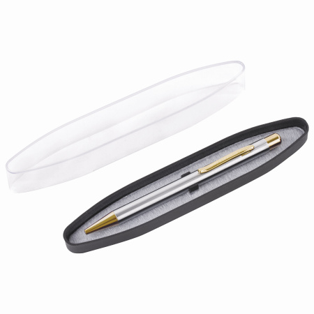 Ручка подарочная шариковая BRAUBERG Piano, СИНЯЯ, корпус серебристый с золотистым, линия письма 0,5 мм, 143472 - Ручки бизнес-класса