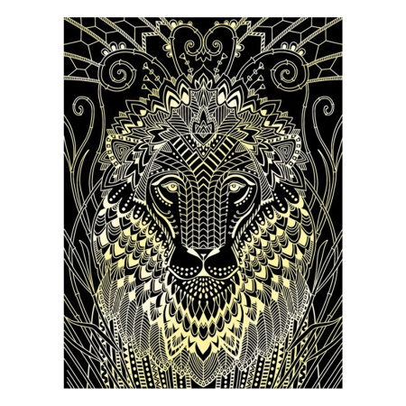 Гравюра-антистресс с эффектом золота "Златогривый лев", 18х24 см, основа, штихель, LORI, Гр-546 - Гравюры