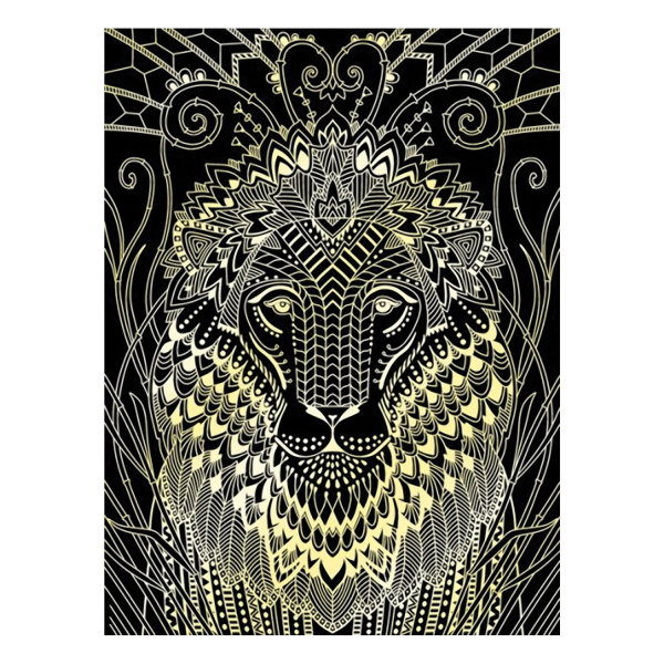 Гравюра-антистресс с эффектом золота "Златогривый лев", 18х24 см, основа, штихель, LORI, Гр-546 - Гравюры