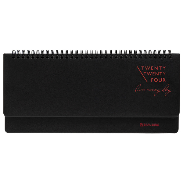 Планинг датированный 2024 305х140 мм, BRAUBERG "Chameleon", под кожу, черный/красный, 114818 - Планинги